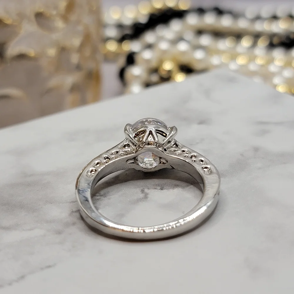 Solitaire Silver Diamond CZ Engagement Style Ring